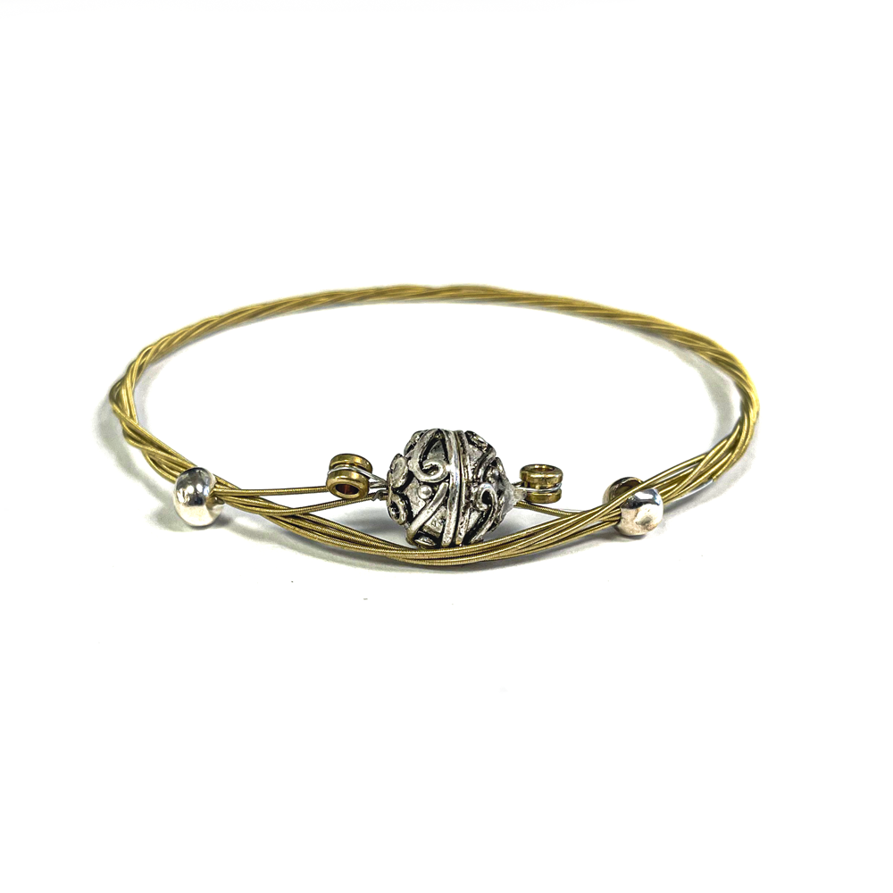 Single Bead Bangle Guitar String Bracelet - Gold