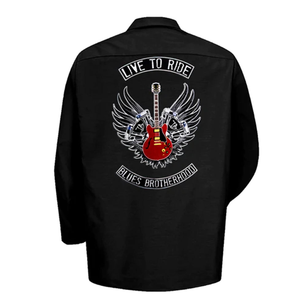Live to Ride Back Patch - Dickies Long Sleeve Work Shirt (Men)