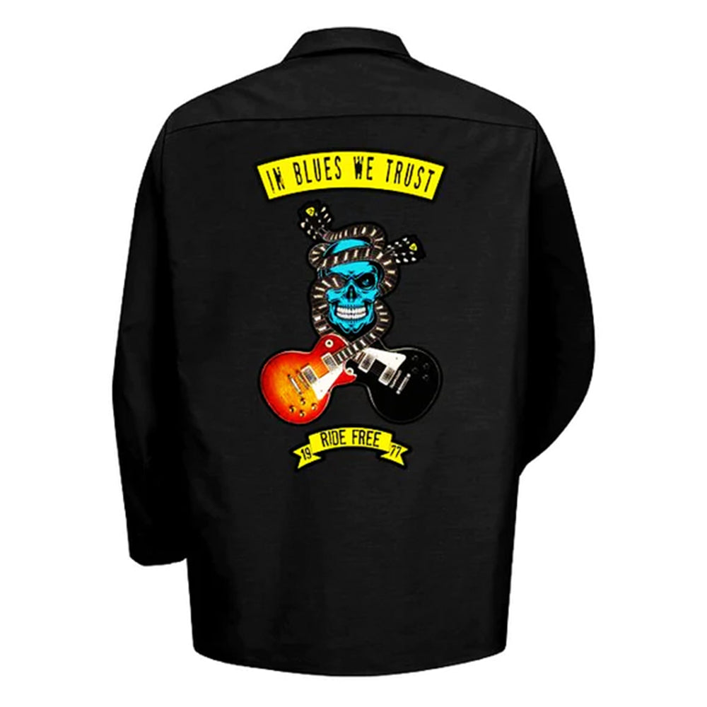 In Blues We Trust Back Patch - Dickies Long Sleeve Work Shirt (Men)