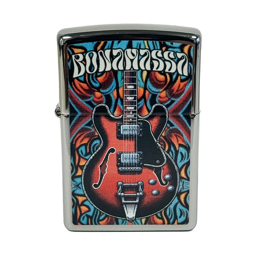 Flaming Guitar Zippo Lighter - Chrome