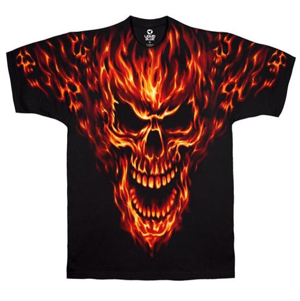 Liquid Blues Raging Inferno Skull T Shirt Men Large