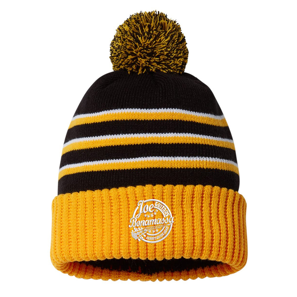 Genuine Blues Stripe Pom Beanie - Black/Gold