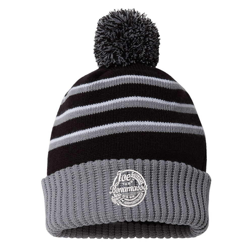Genuine Blues Stripe Pom Beanie - Black/Grey