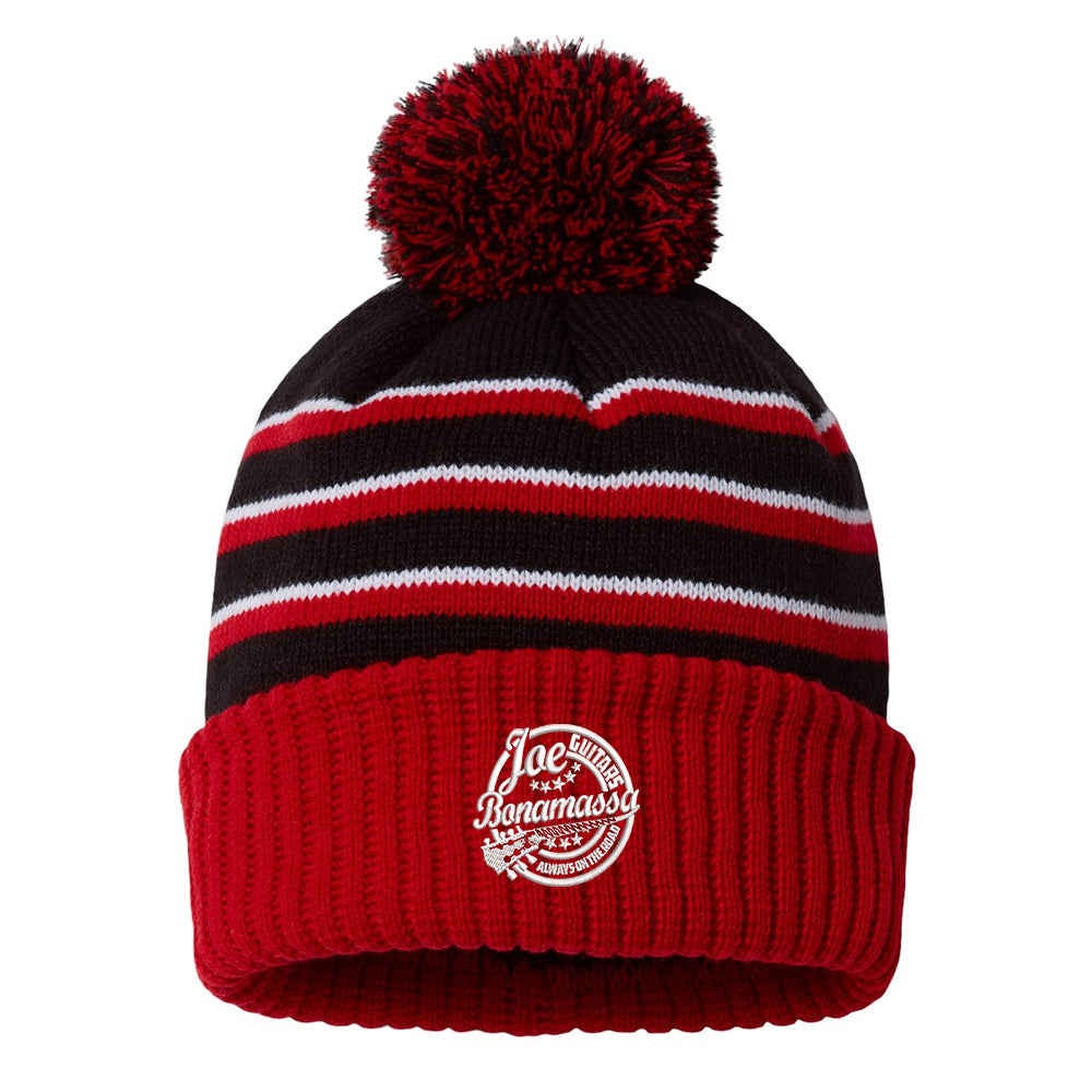 Genuine Blues Stripe Pom Beanie - Black/Red