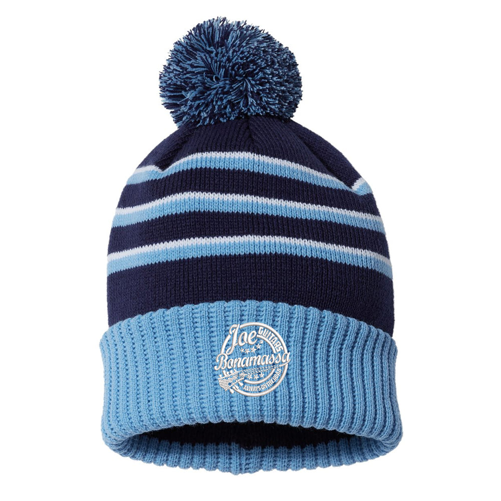 Genuine Blues Stripe Pom Beanie - Navy/Light Blue