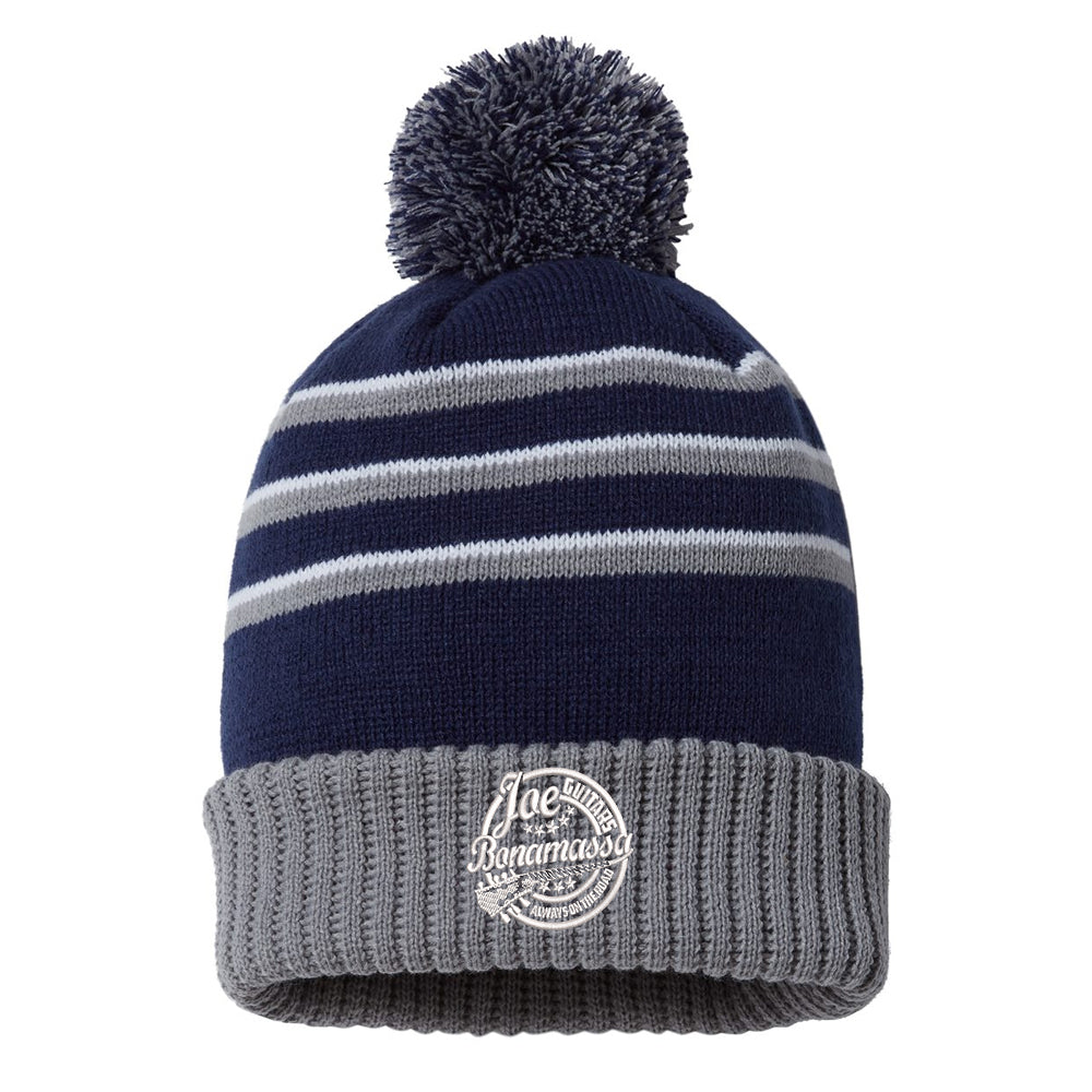 Genuine Blues Stripe Pom Beanie - Navy/Grey