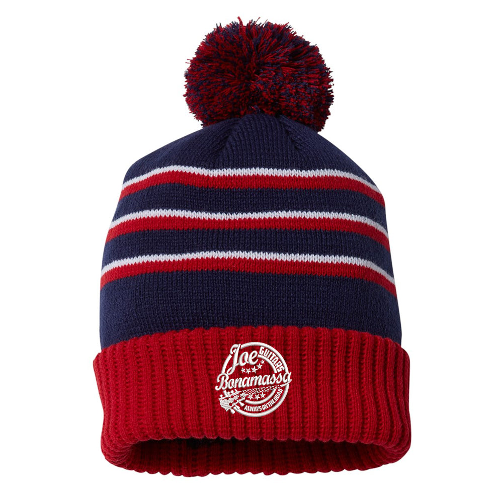 Genuine Blues Stripe Pom Beanie - Navy/Red