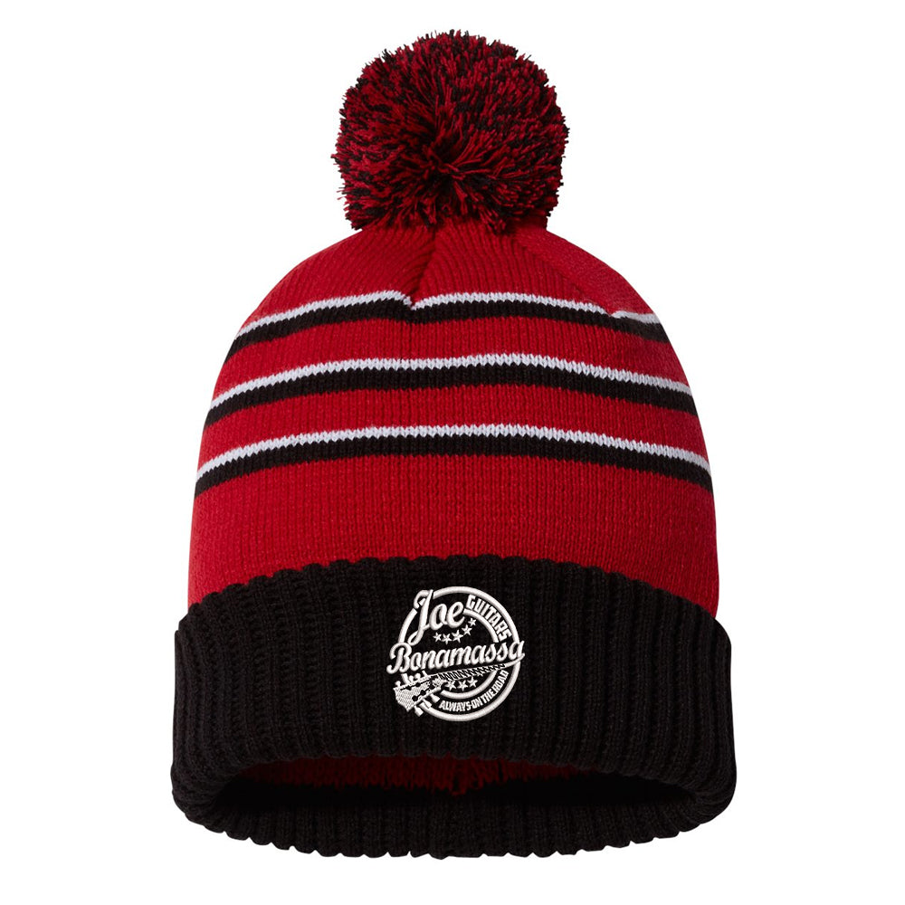 Genuine Blues Stripe Pom Beanie - Red/Black