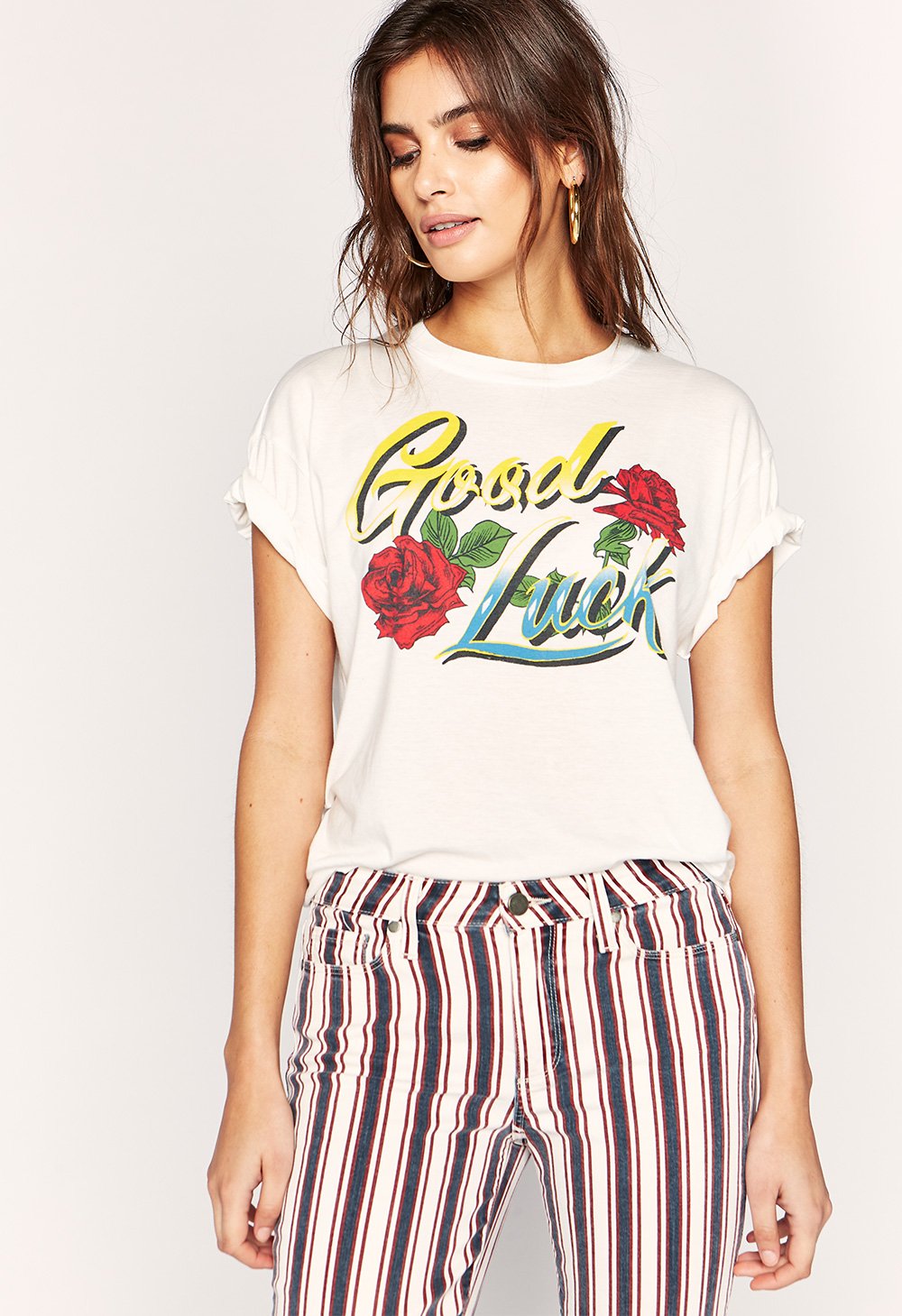 Good Luck Script Boyfriend T-Shirt - Vintage White