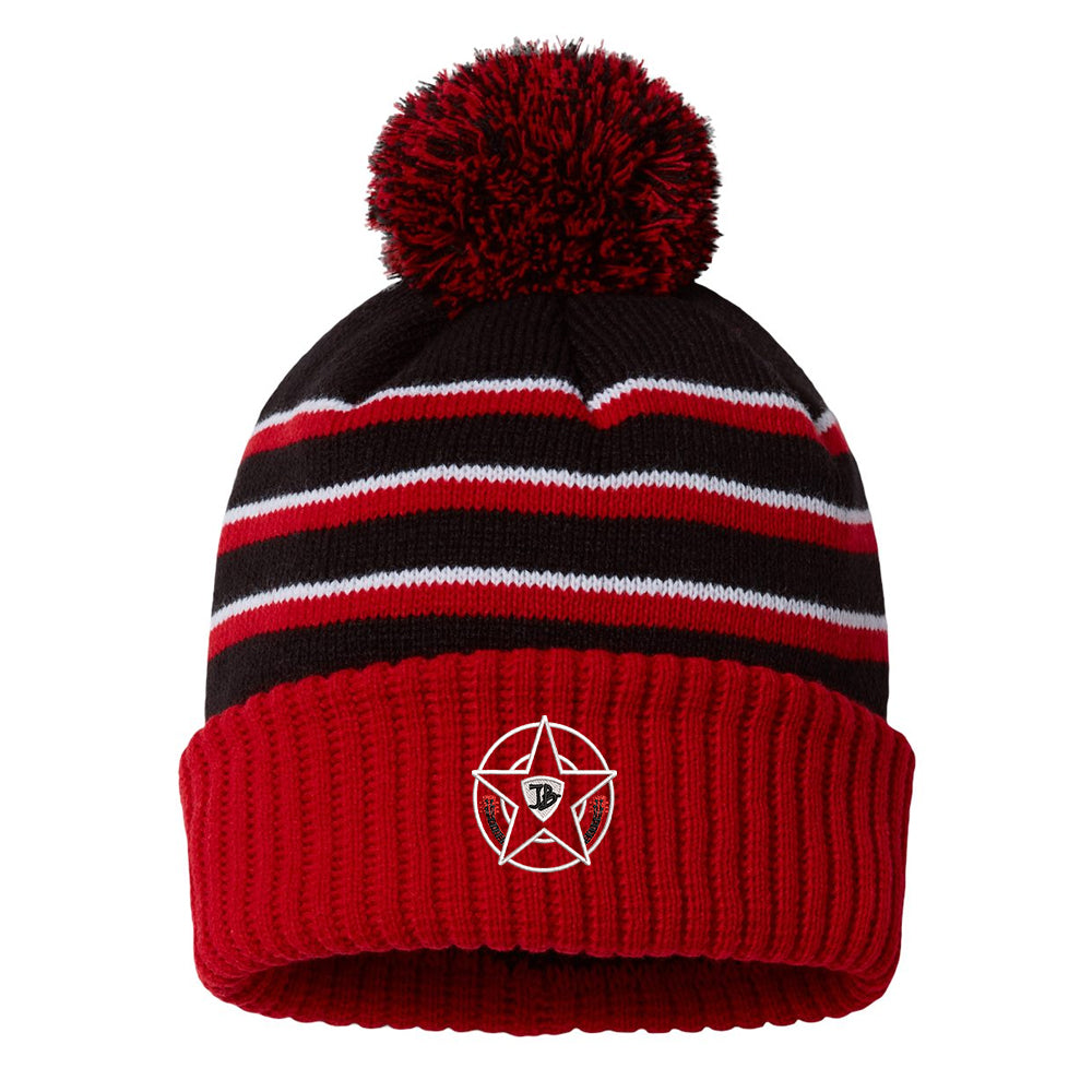 Honorable Blues Stripe Pom Beanie - Black/Red