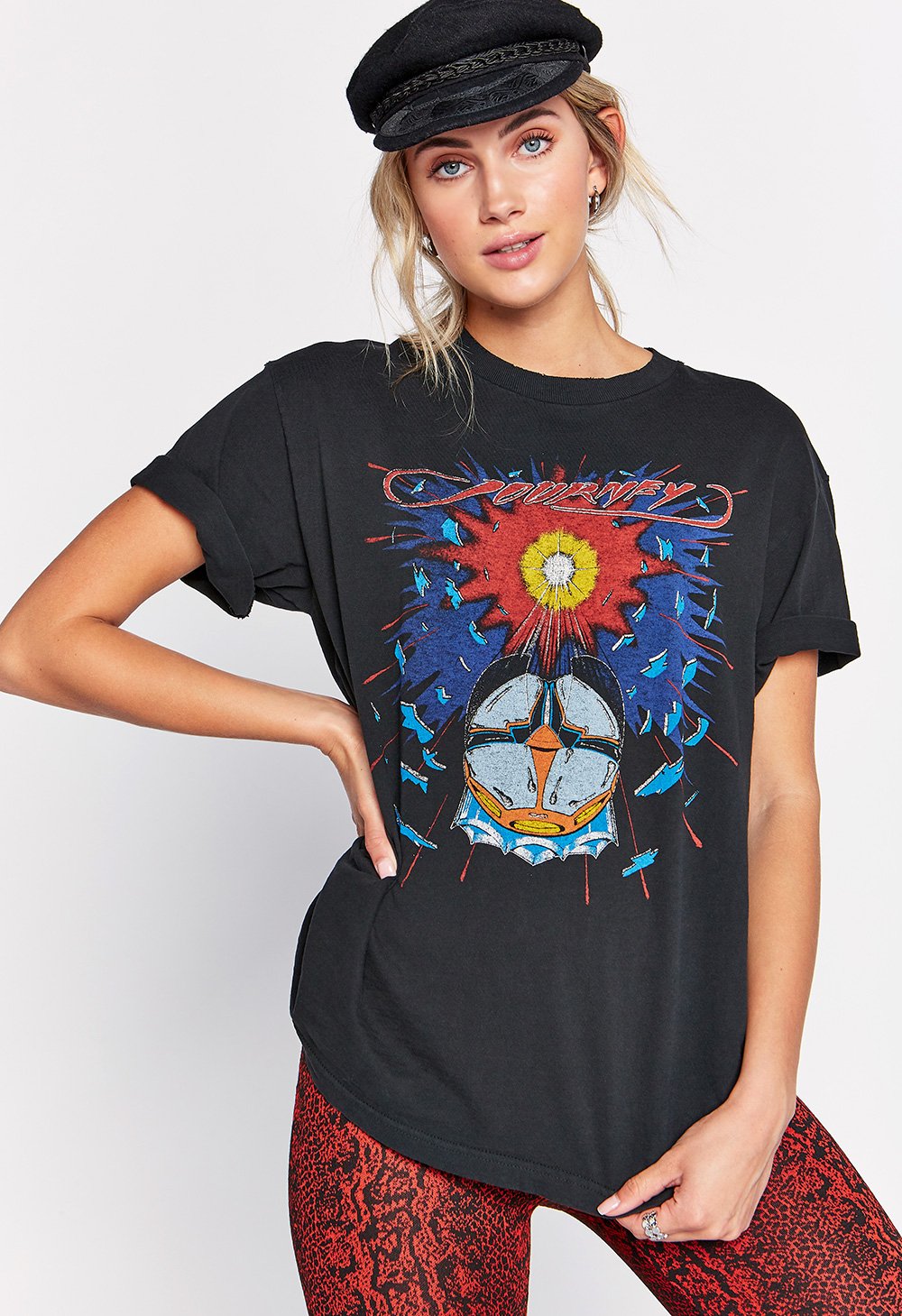 Journey Tour 84 Oversized T-Shirt - Washed Black