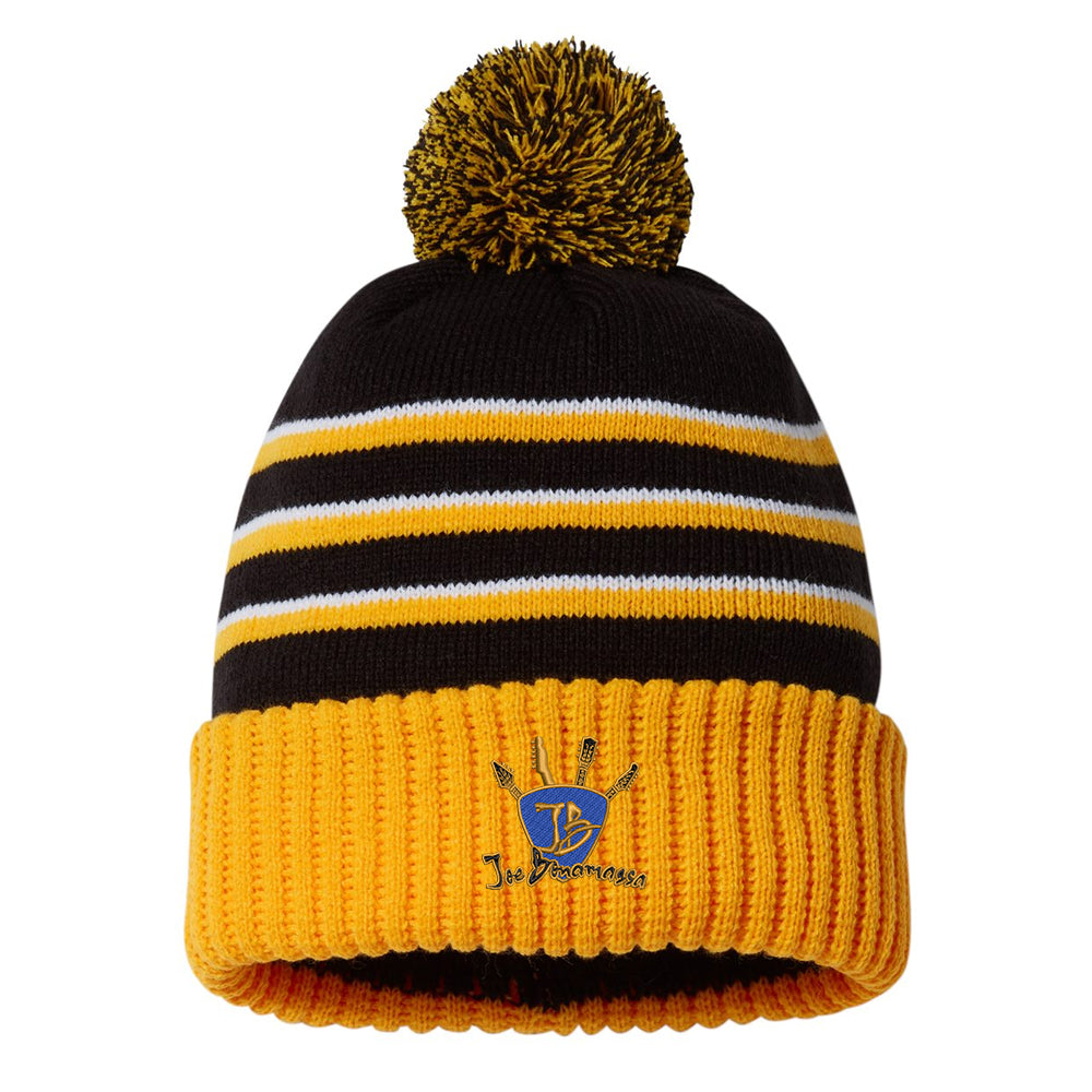 Quadzilla Stripe Pom Beanie - Black/Gold