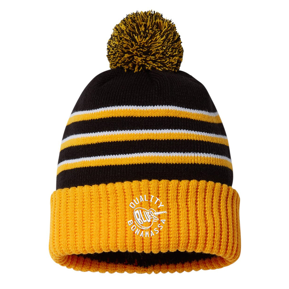 Quality Blues Stripe Pom Beanie - Black/Gold