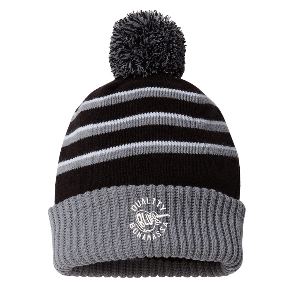 Quality Blues Stripe Pom Beanie - Black/Grey