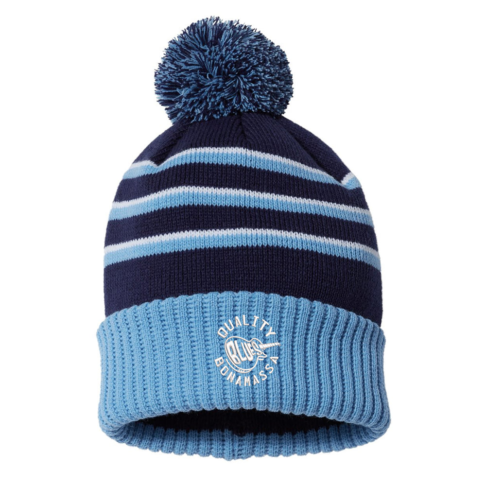 Quality Blues Stripe Pom Beanie - Navy/Light Blue
