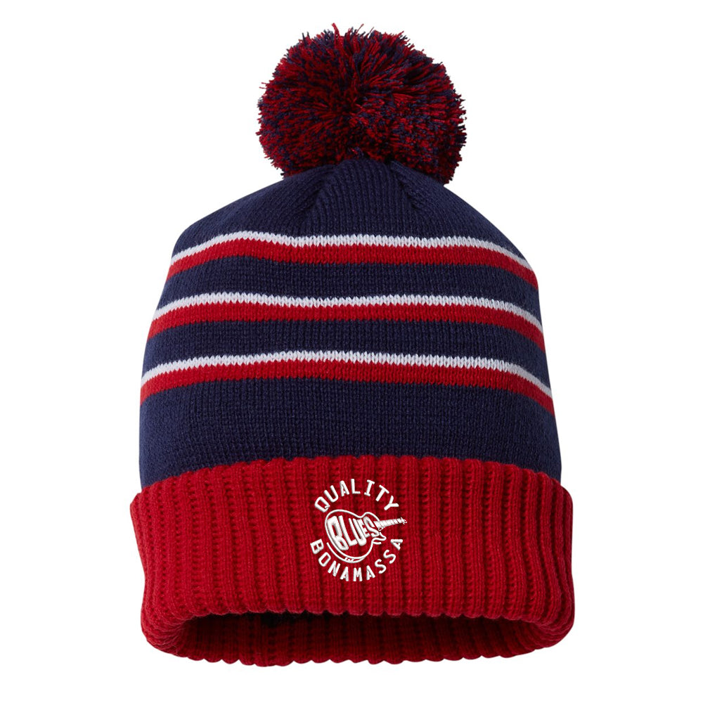 Quality Blues Stripe Pom Beanie - Navy/Red
