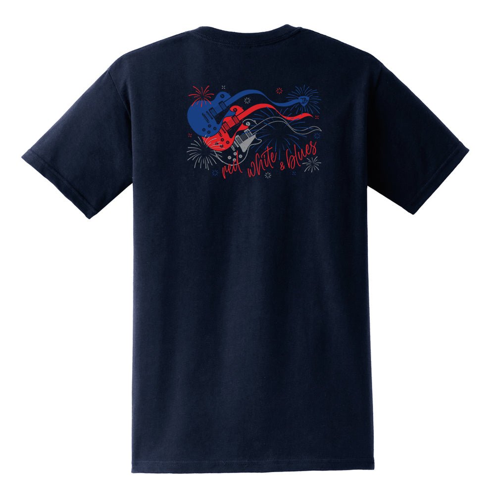 Red, White and Blues Firework Guitars Pocket T-Shirt (Unisex)