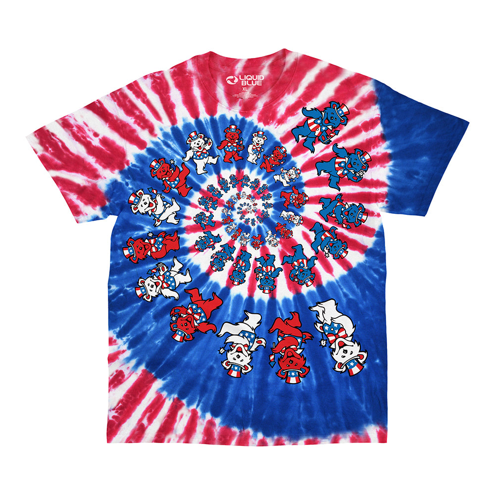 Grateful Dead - Spiral Patriotic Bears Tie Dye T-Shirt (Men)