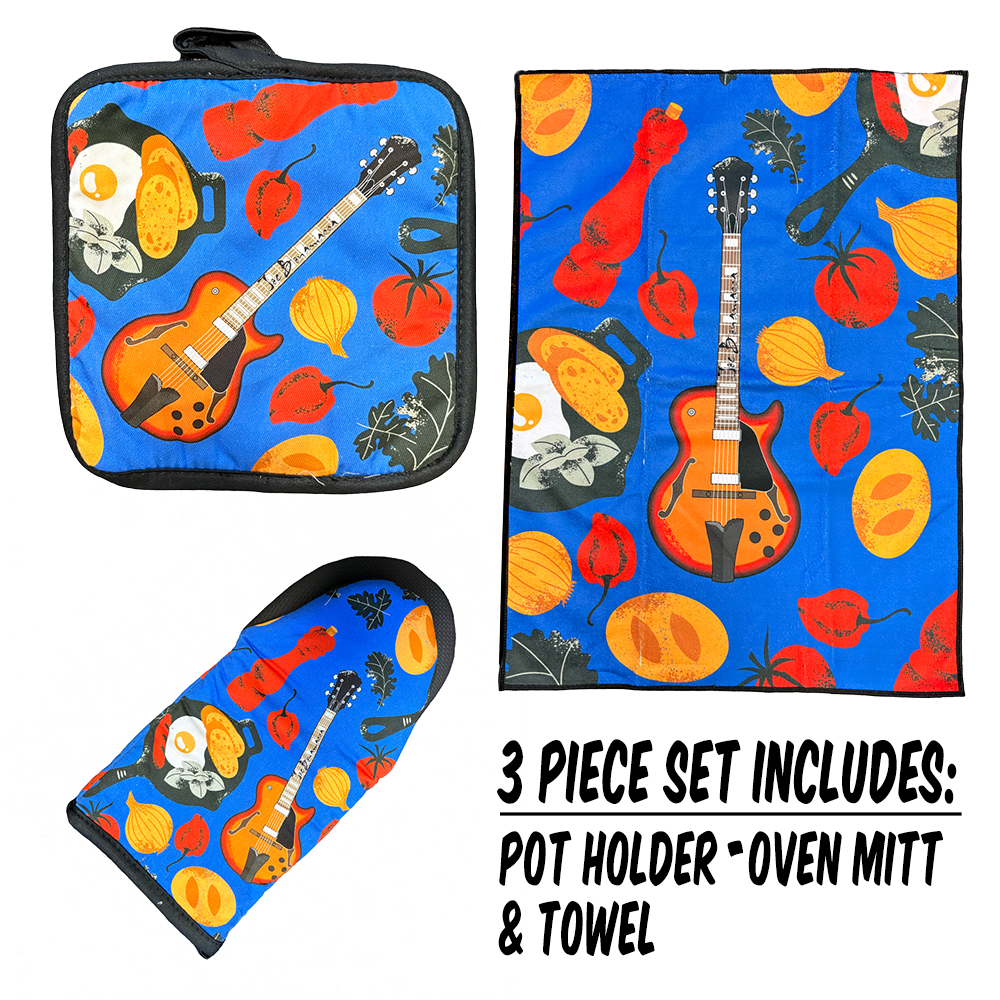 Bona-Fide Kitchen Towel, Oven Mitt & Pot Holder Kitchen Set (Blue)