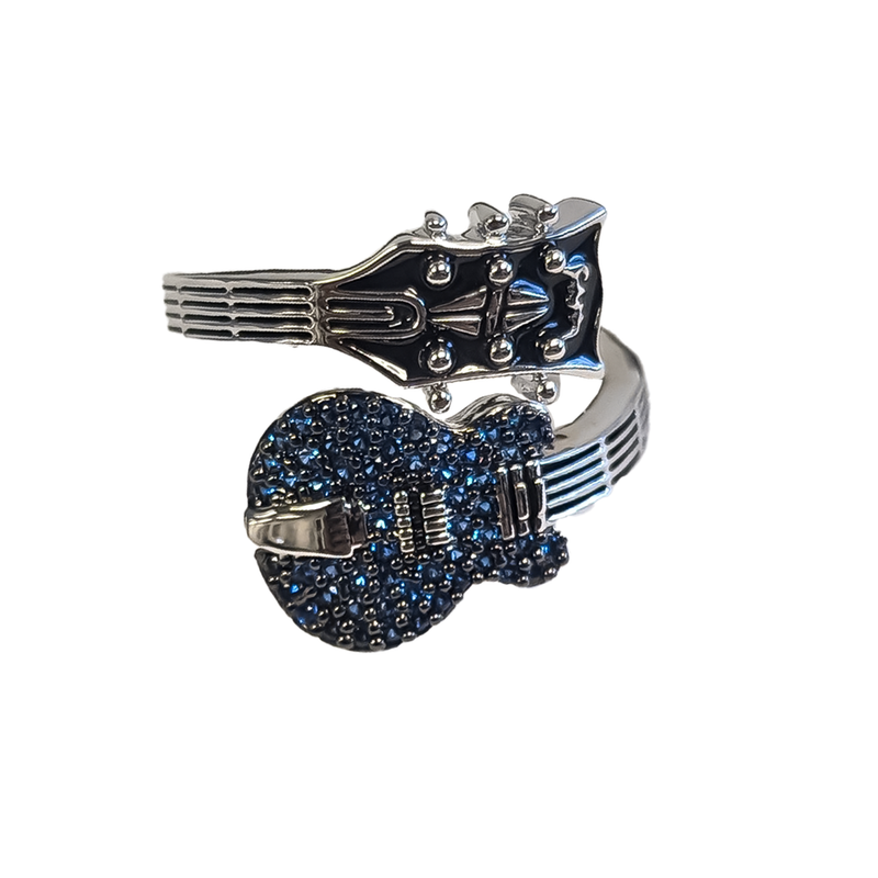 Pave ES Guitar Ring - Silver/ Sapphire
