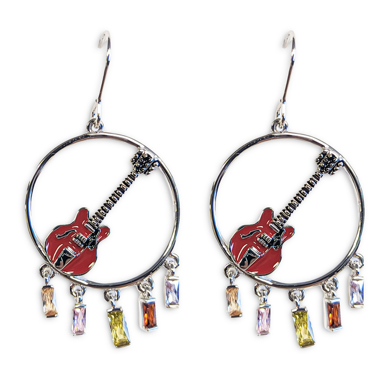 Bona-Fide Red ES Guitar Multi Baguette Earrings