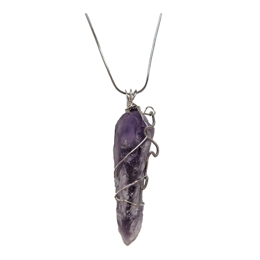 Amethyst Point Necklace - Silver Guitar Wire