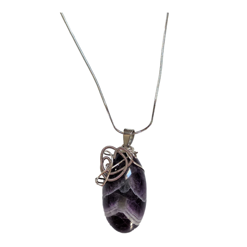 Dogtooth Amethyst Necklace - Silver Guitar Wire