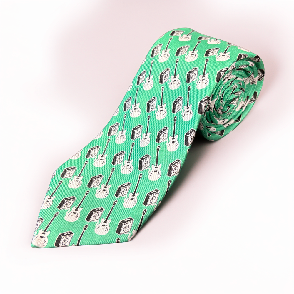 Guitar & Amp - White / Green Tie