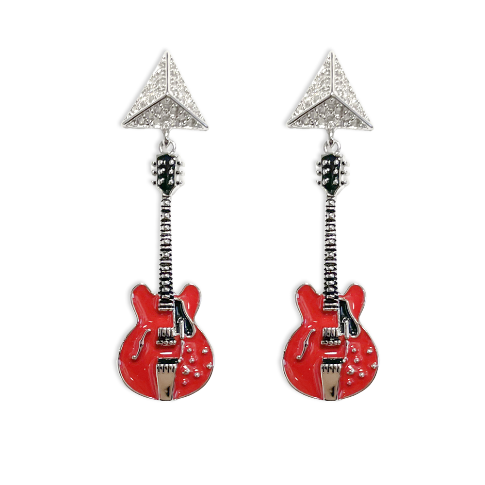 Studded Red ES Guitar Earrings