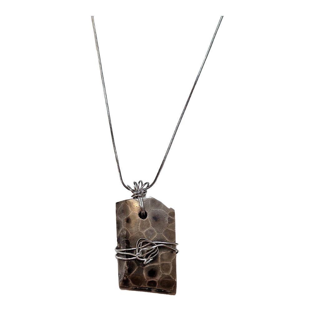 Petoskey Fossil Necklace - Silver Guitar Wire