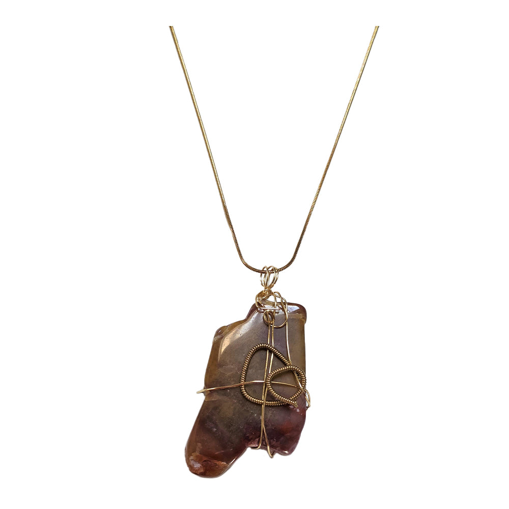 Petrified Wood Necklace - Gold Guitar Wire