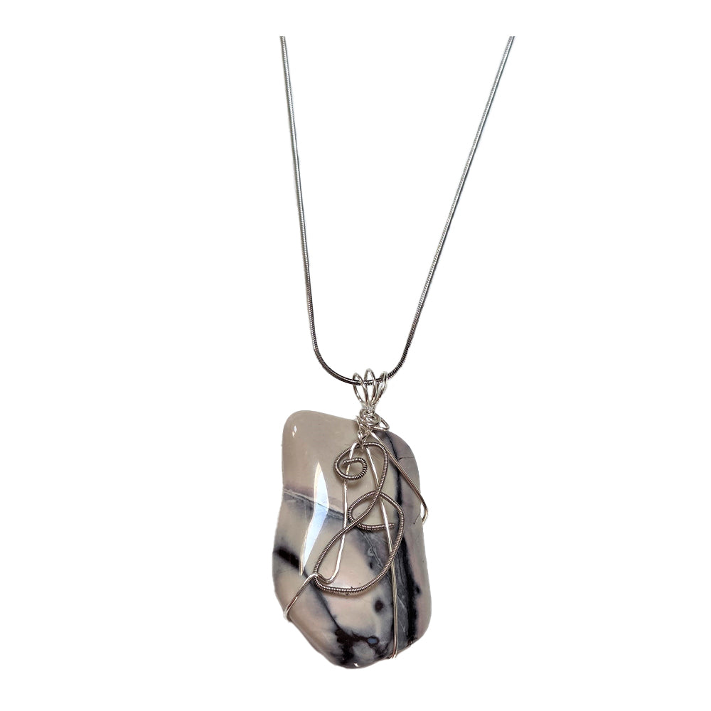 Porcelain Jasper Necklace - Silver Guitar Wire