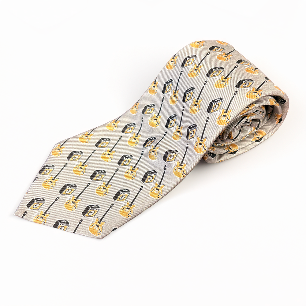 Guitar & Amp - White / Gold Tie