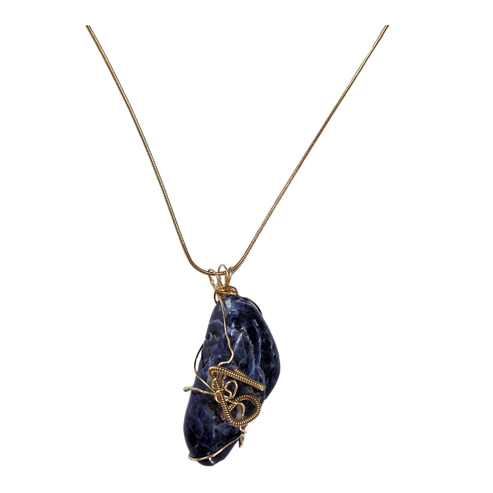 Sodalite Necklace - Gold Guitar Wire