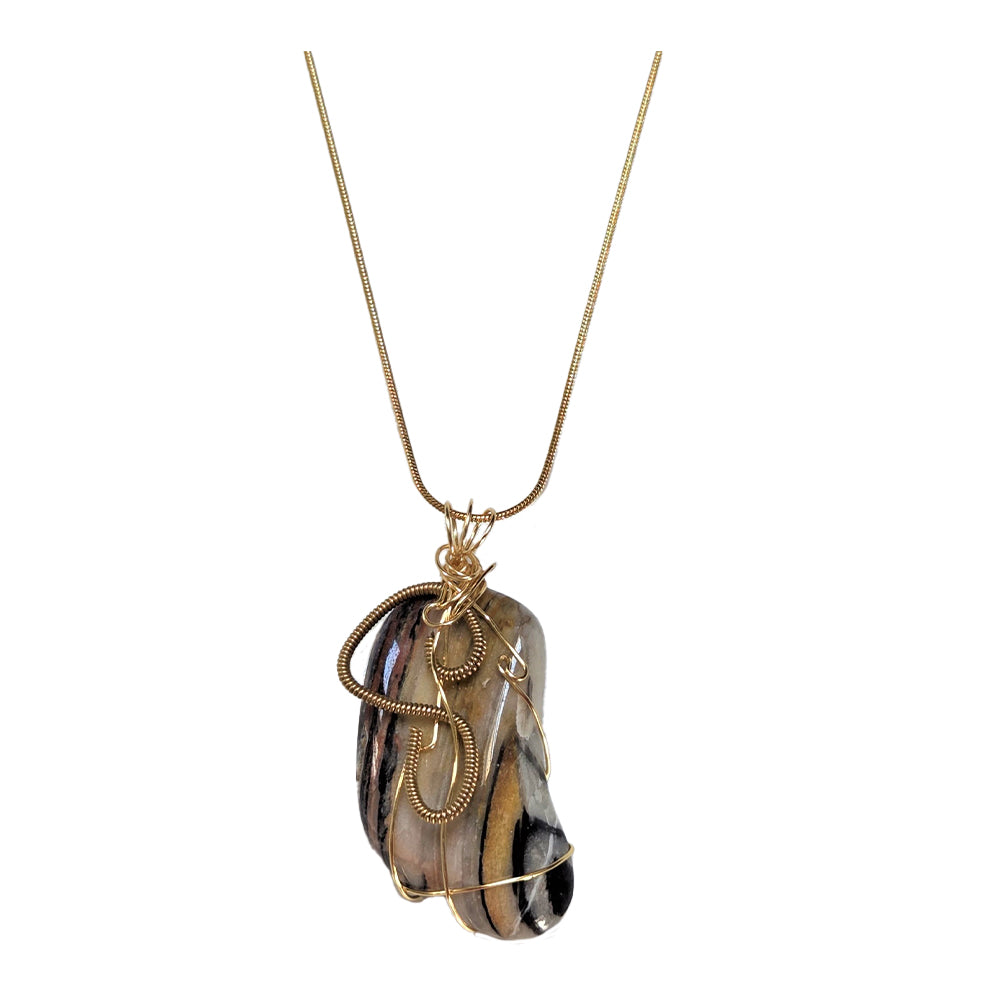 Zebra Quartz Necklace - Gold Guitar Wire