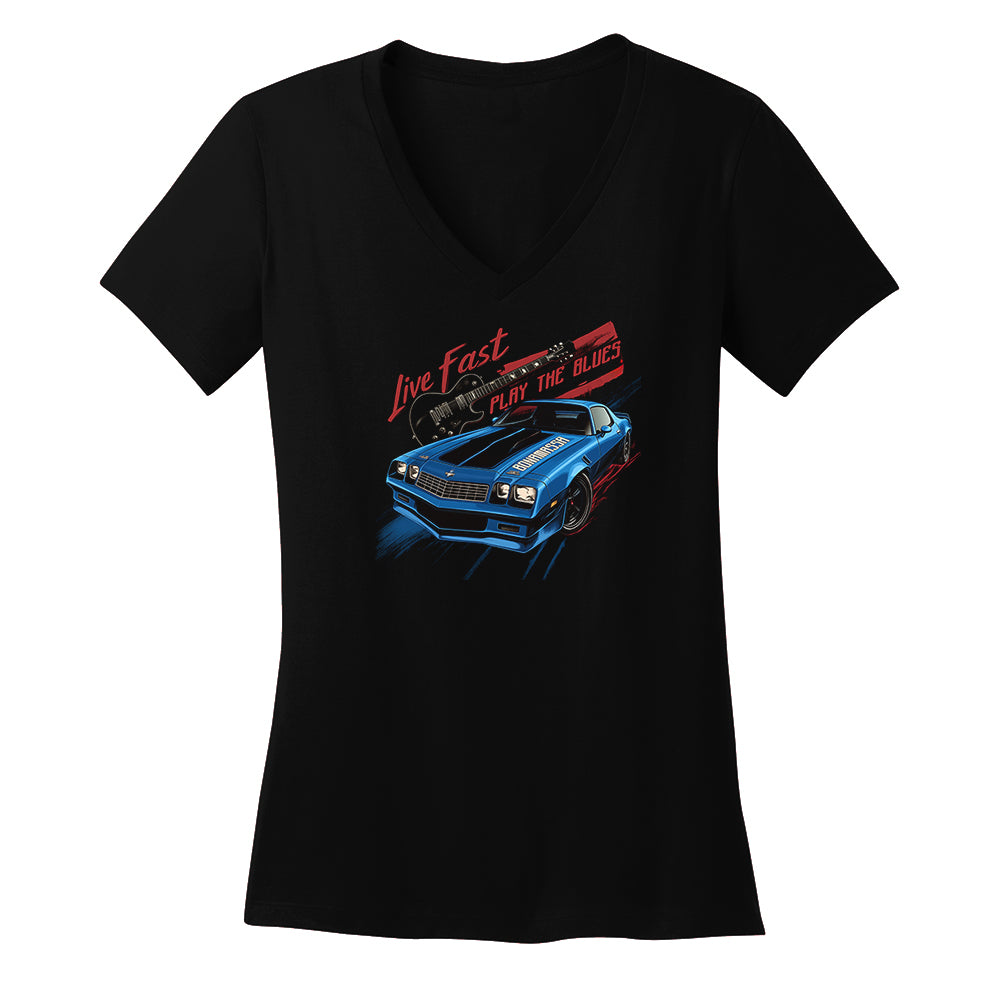 Live Fast, Play The Blues V-Neck (Women)