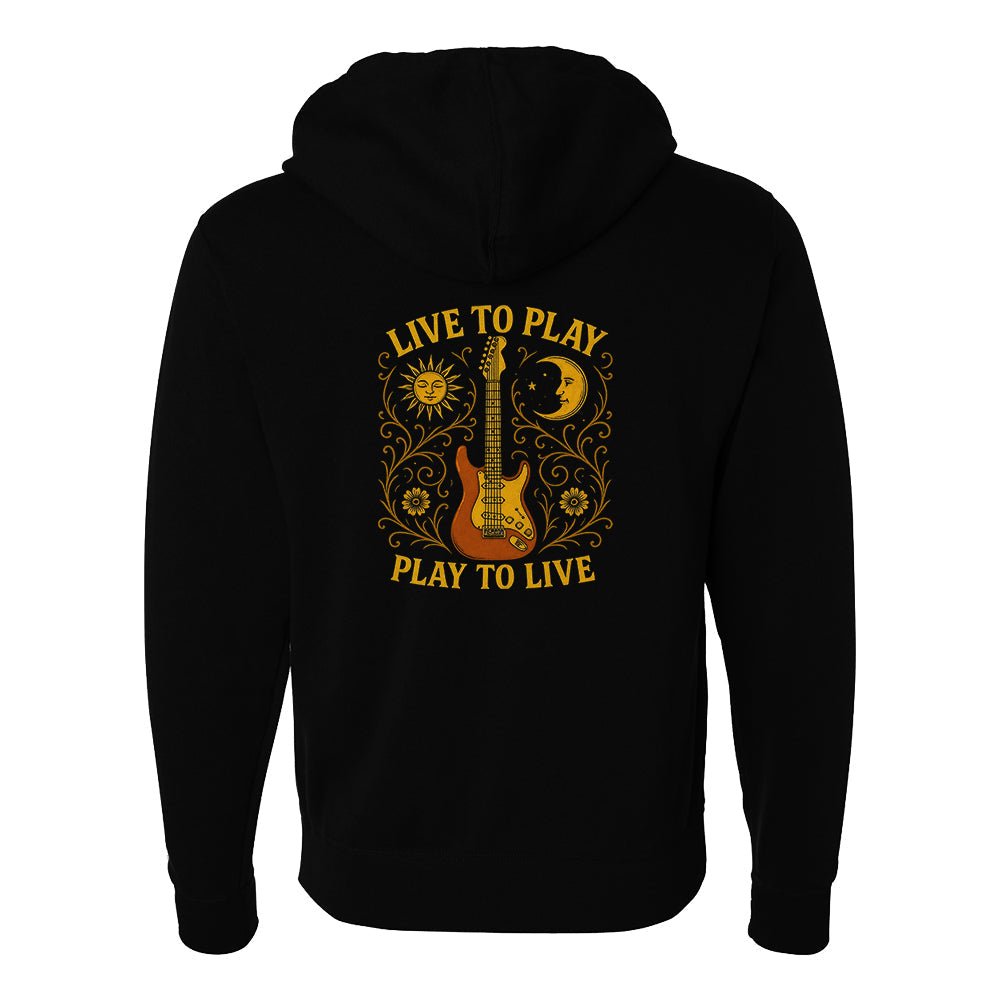 Live To Play, Play To Live Noir Zip-Up Hoodie (Unisex)