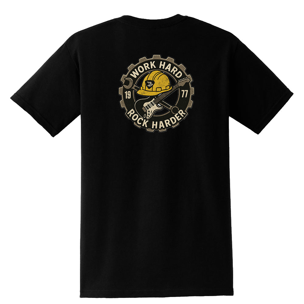 Work Hard, Rock Harder Pocket T-Shirt (Unisex)