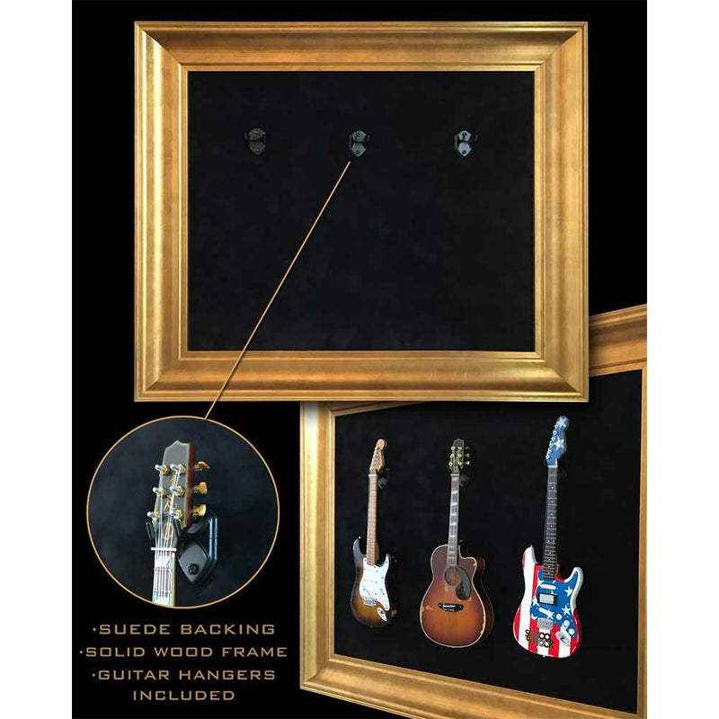 22” x 18” Mini Guitar Display Frame - Black Suede - Warm Gold Leafing
