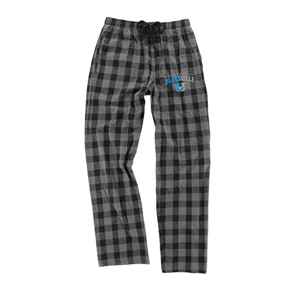 Bluesville "U" Guitar Logo Flannel Pants w/Pockets (Unisex) - Charcoal/Black