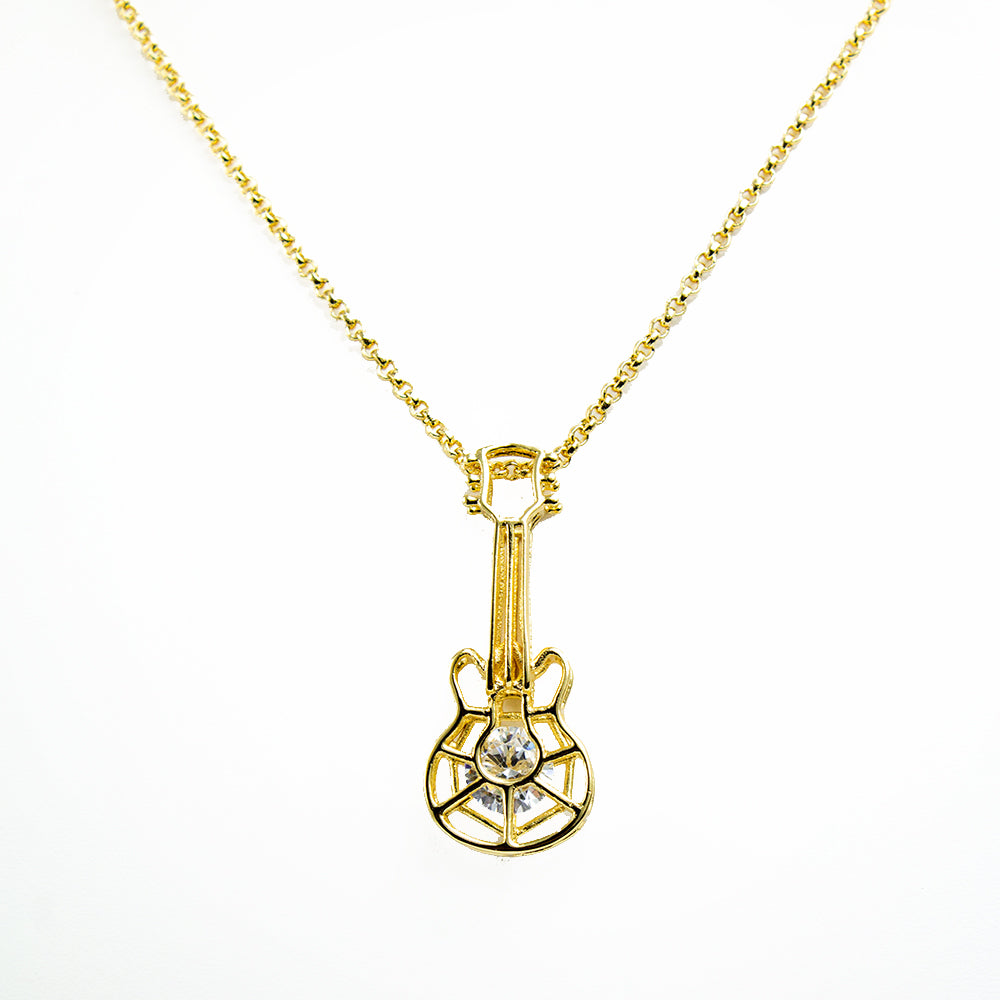 Caged Stone Guitar Necklace - Gold