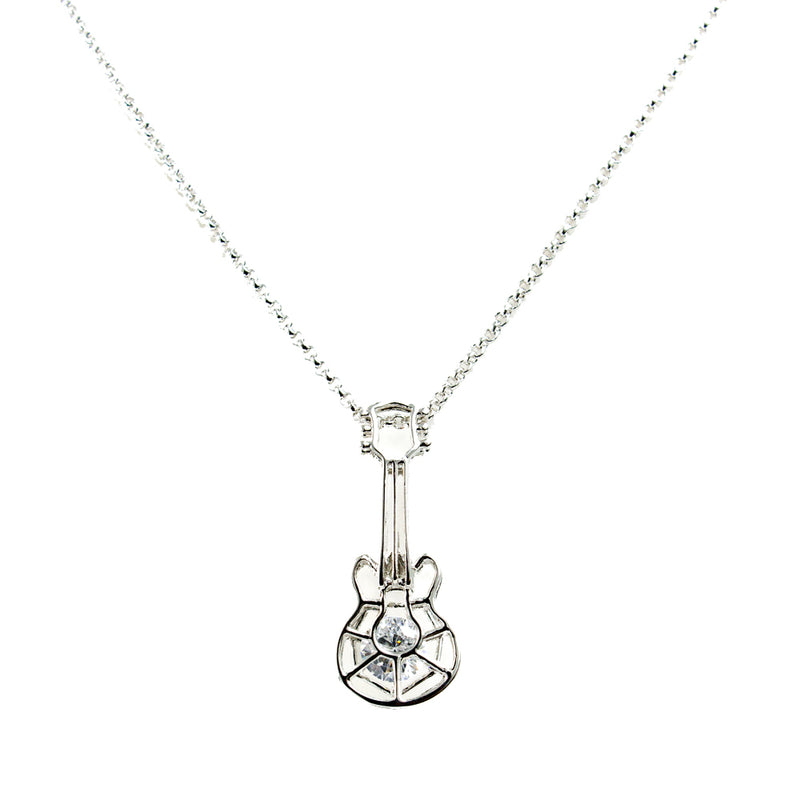 Caged Stone Guitar Necklace - Silver