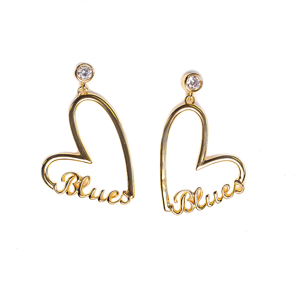 Blues Script Heart Earrings - Gold