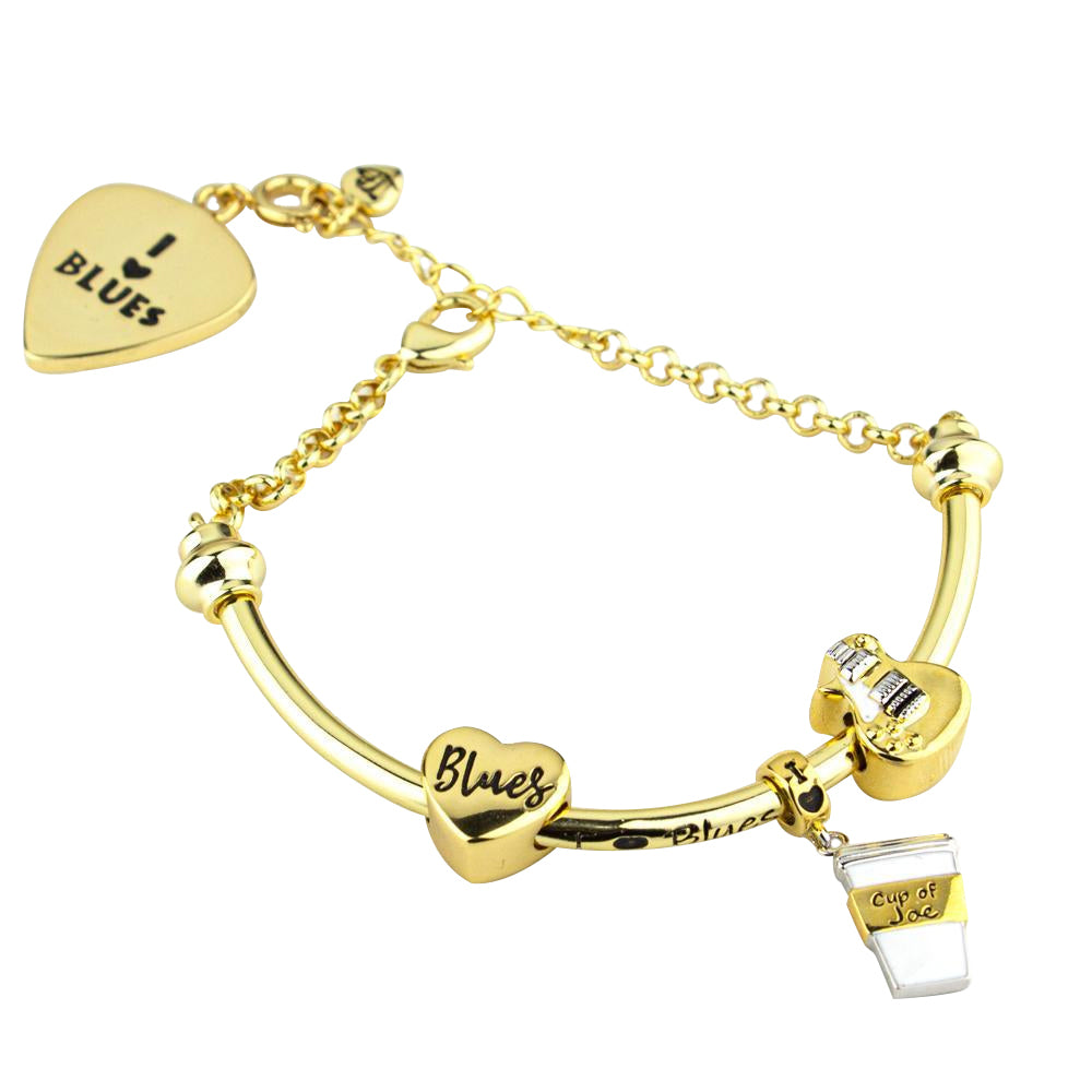 Starter Set with "I Love Blues" Adjustable Bracelet Bar & Chain - Gold