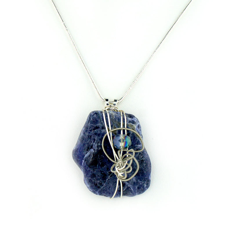 Sodalite & Guitar String Necklace - Silver Wire