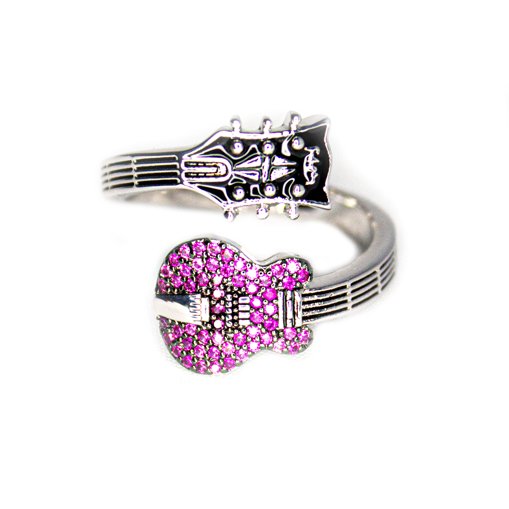 Pave ES Guitar Ring - Silver/ Ruby