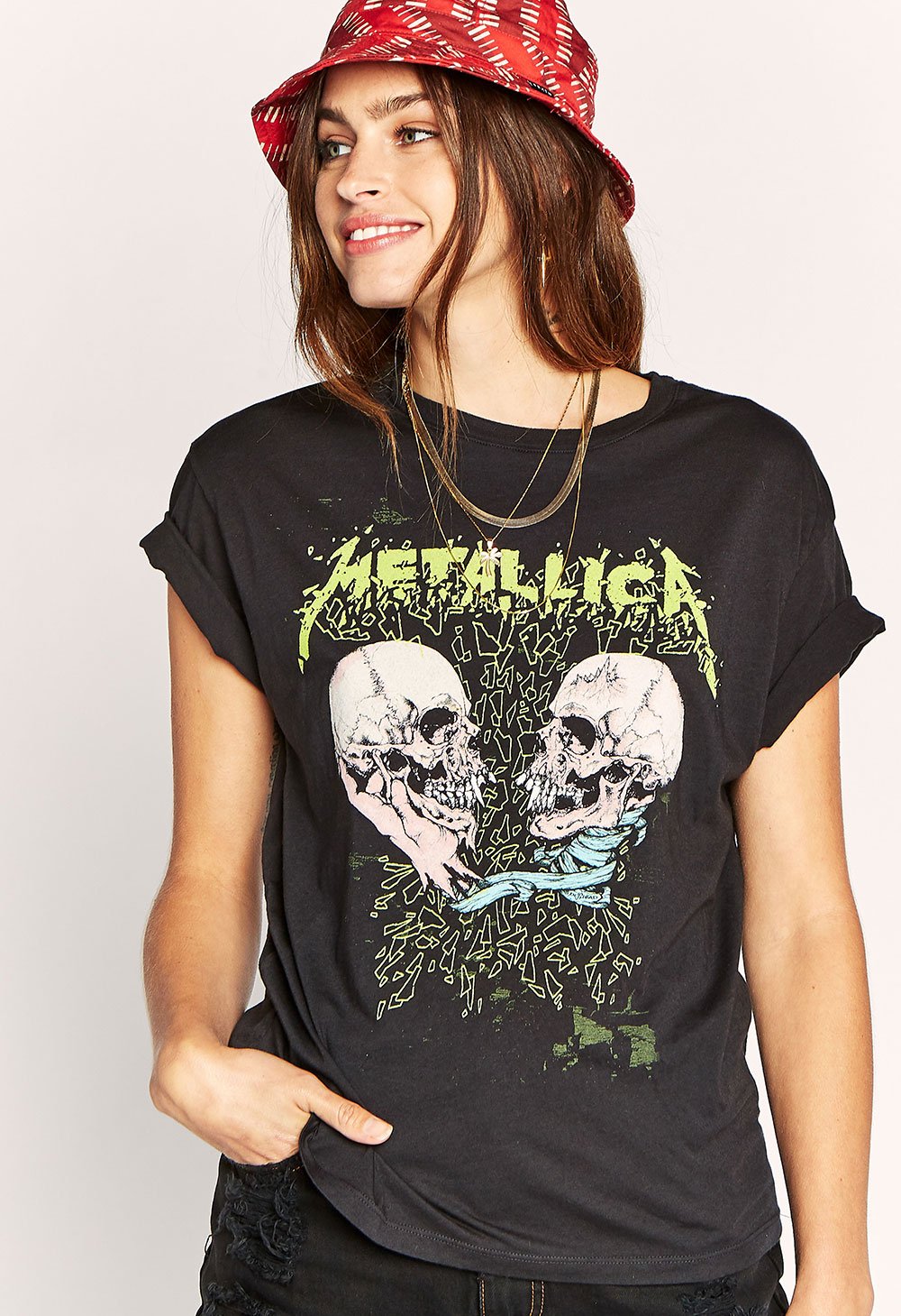 Metallica Skull Duel Boyfriend T Shirt Ash Black Joe Bonamassa Official Store