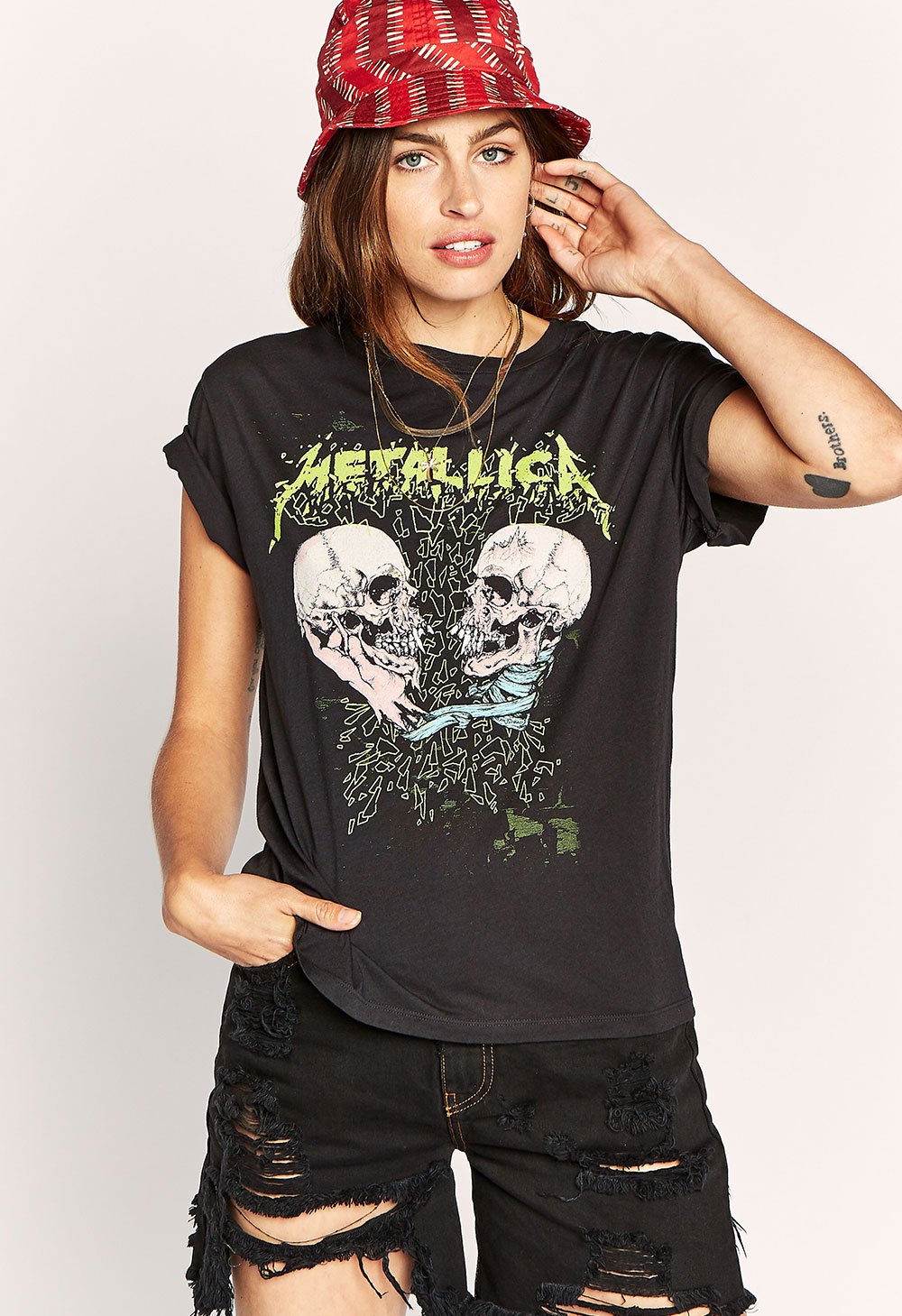 Metallica Skull Duel Boyfriend T-Shirt - Ash Black