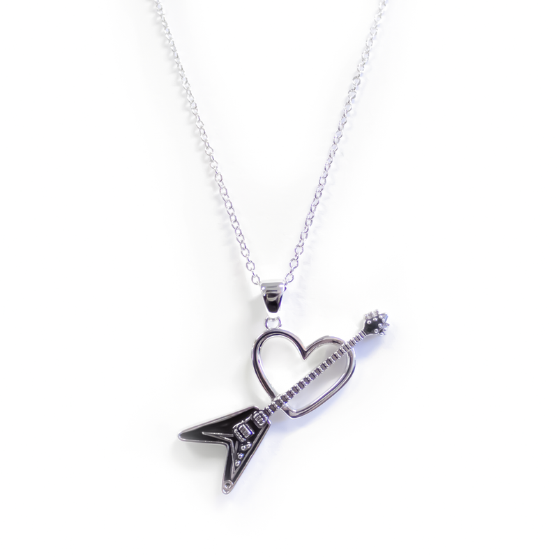 Flying V Heart Necklace - Silver