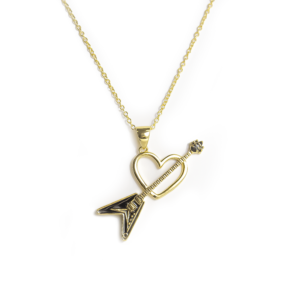Flying V Heart Necklace - Gold